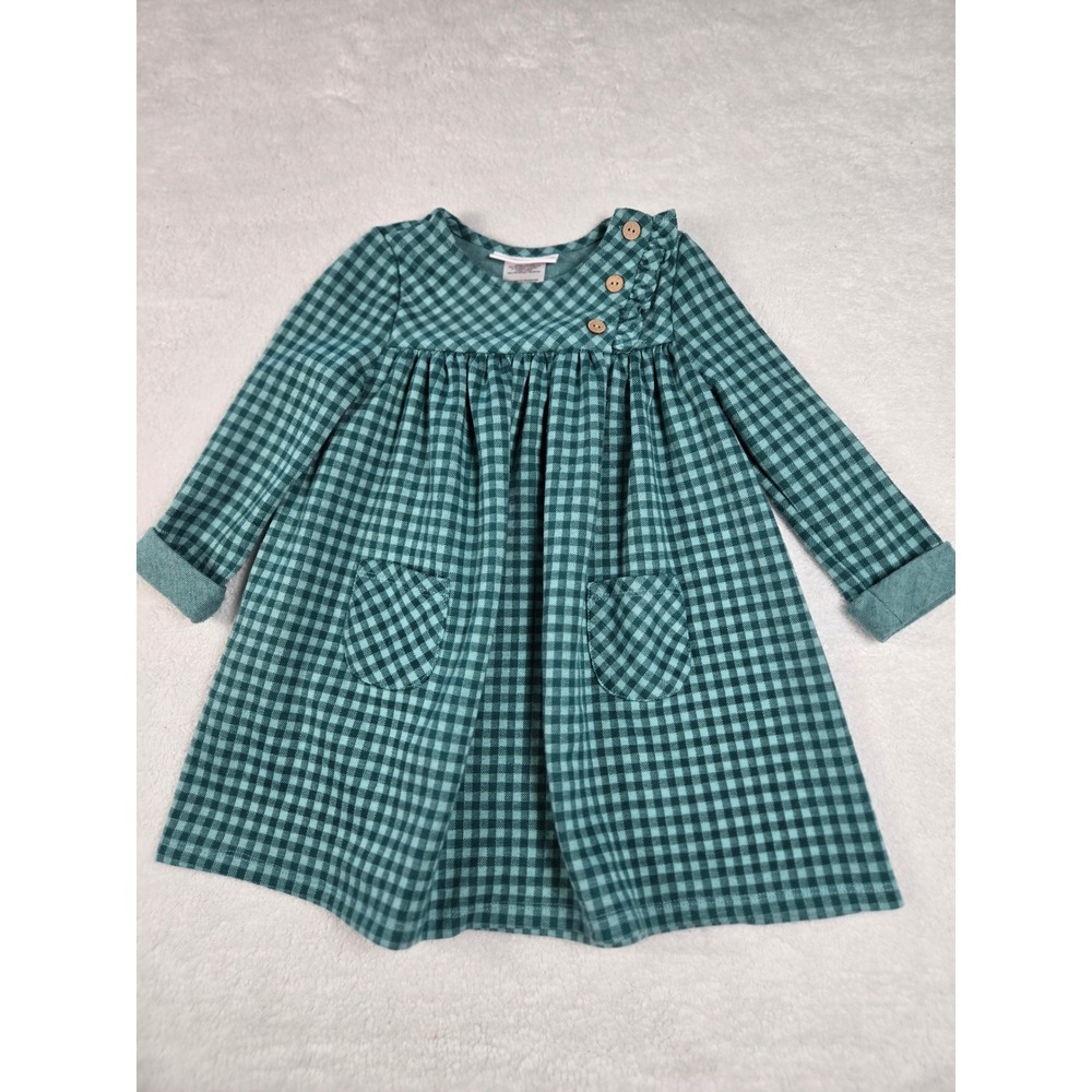 Bonnie Jean Toddler Girls Teal Gingham Check Long Sleeve Dress 2T TEA Fall